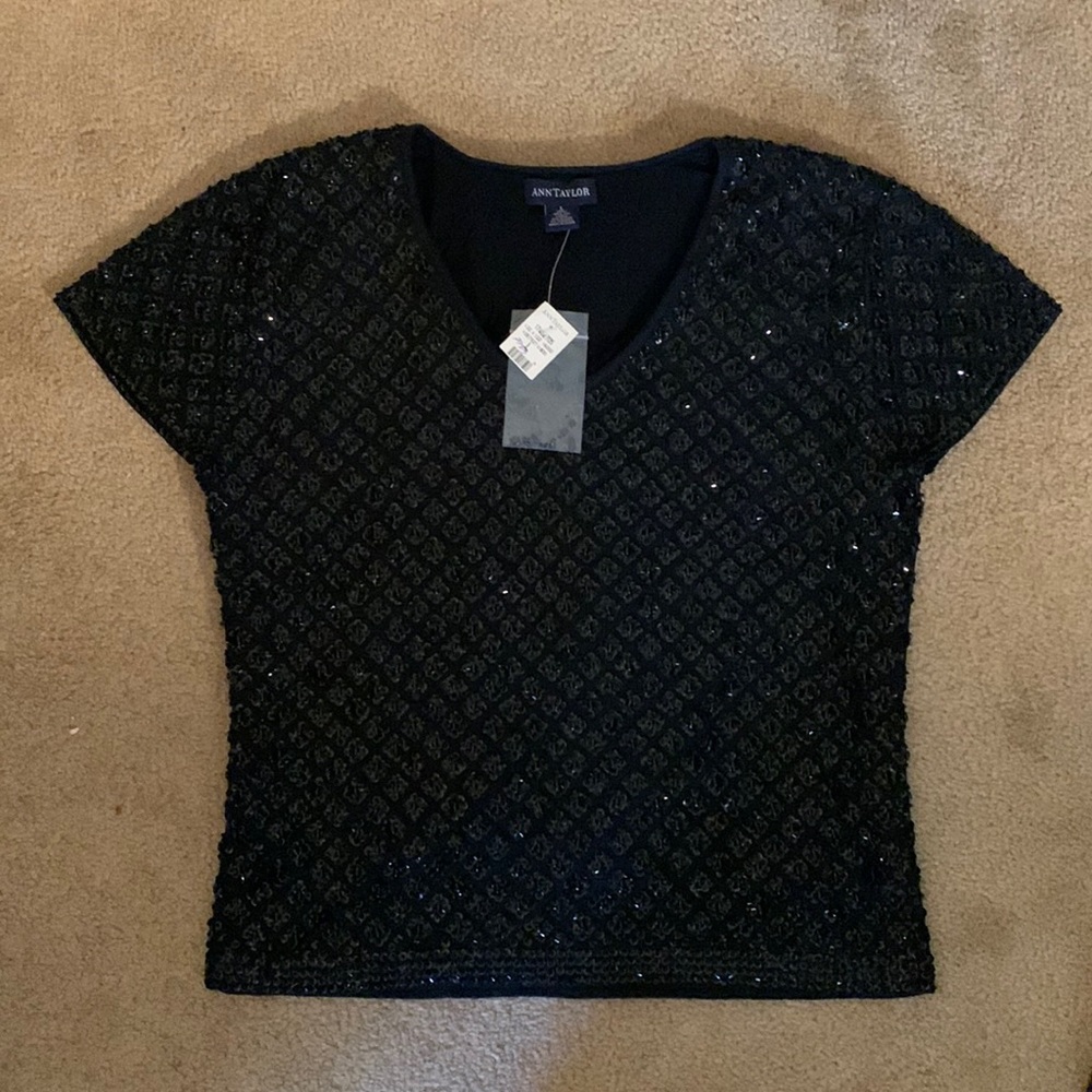 Ann Taylor Black Top with Sequins (Cropped)